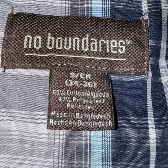 📌 No Boundaries Blue Gray Plaid Snap Front Shirt Men’s S 34/36 Tapered Casual - Picture 4 of 6